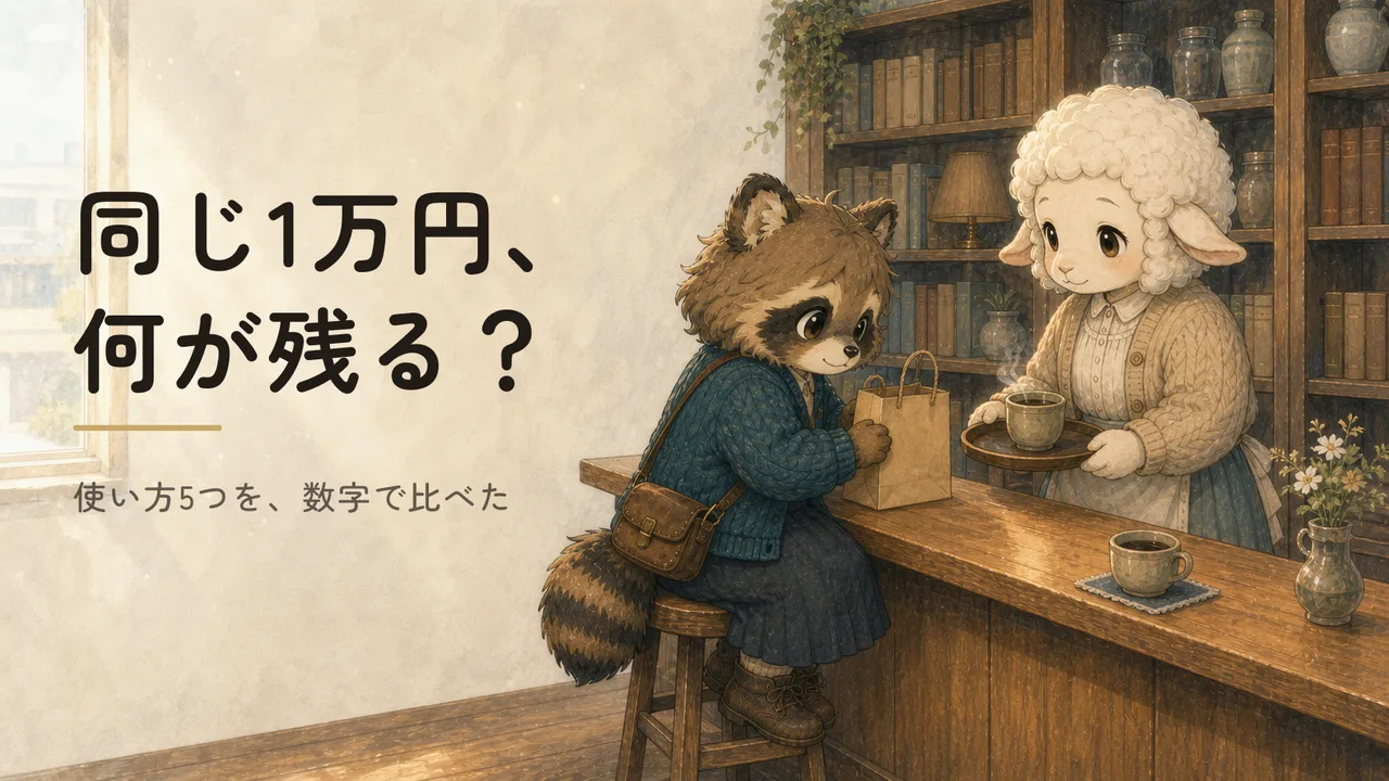 「同じ1万円でも幸福度は変わる？お金の使い方5つを数字で比べてみた」のアイキャッチ